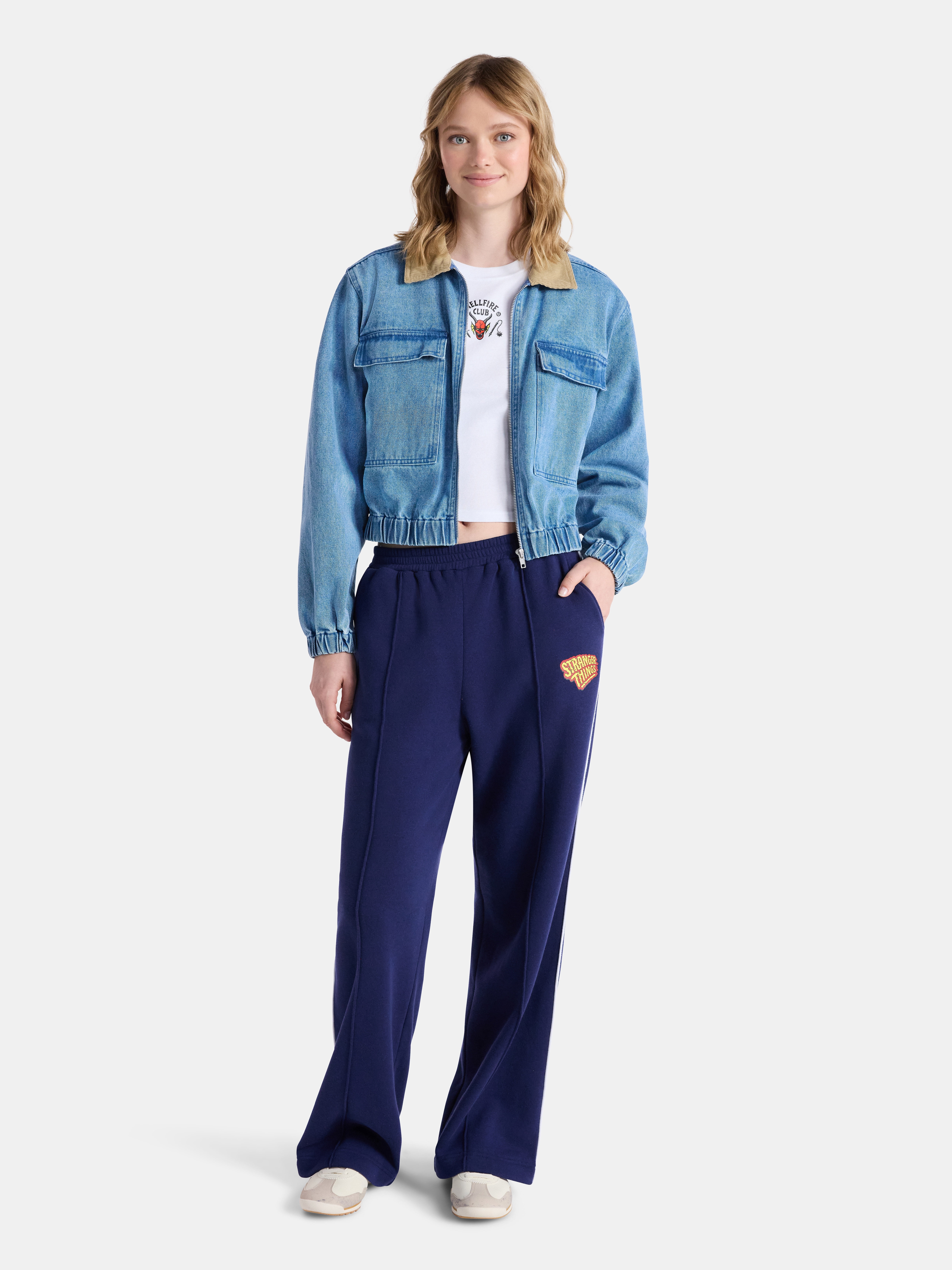 Netflix Stranger Things Cotton Denim Jacket from No Boundaries, Women’s and Women’s Plus