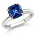 thumbnail image 2 of Gem Stone King 925 Sterling Silver and 10K Yellow Gold Blue Created Sapphire Solitaire Engagement Ring for Women (2.50 Cttw, Cushion 8MM, Gemstone September Birthstone, Size 6), 2 of 4