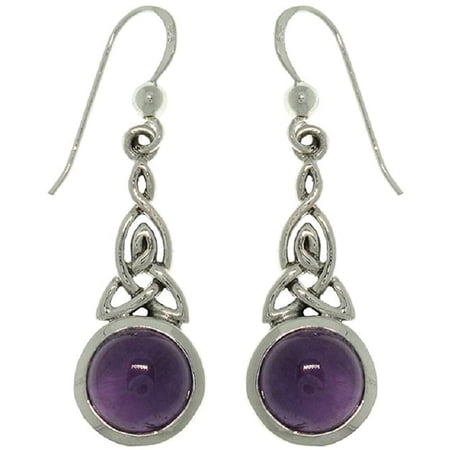 Jewelry Trends Sterling Silver Celtic Triquetra Knot Dangle Earrings with Purple Amethyst