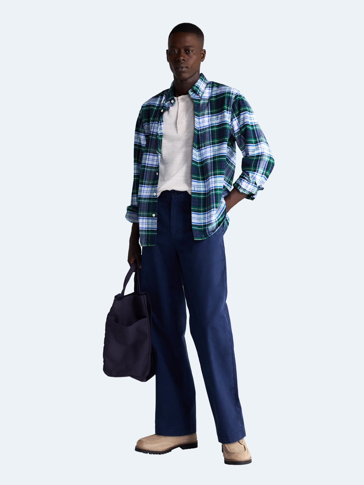 Free Assembly Men's Cotton Button Down Oxford Shirt with Long Sleeves, Sizes XS-3XL