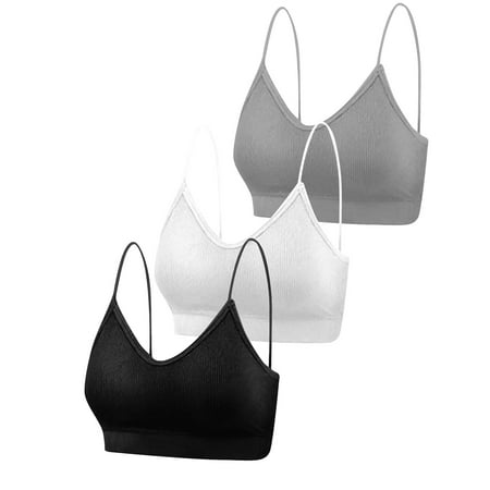 Kopltyrfg 3 Pieces Cami Bras - Women s V-Neck Padded Seamless Straps Bralette Everyday Basic Sleeping Bra Gray X-Large