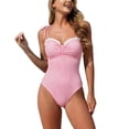 thumbnail image 2 of Naittoop Women's Striped One Piece Swimsuits Tie Shoulder Ruffle Trim High Cut Belly Control Bathing Suit, 2 of 5