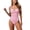 Pink, variant on Women's Ruffled Sweetheart Neck One Piece Swimsuit Bow Tie Shoulder Ribbed Striped High Cut Bathing Suit for Beach Pool Blue