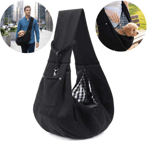 Dog Carrier Sling, Reversible Puppy Carrier Purse with Storage Pocket, Hands-Free Pet Sling for Small Dogs Cats, Travel Safety Harness, Machine Washable