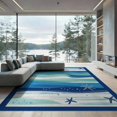 thumbnail image 2 of ODIKA 6'x9' Washable Area Rug Non-Slip, Chair-Friendly, Starfish Ocean Motif Nautical Wave Stripe Bathroom Border Seashell for Dining Room, Under Table, Office Décor, 2 of 7