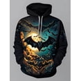 thumbnail image 3 of Sudadera con capucha y estampado 3D de esqueleto y calavera de murciélago para Halloween, con bolsillo delantero, para parejas, para Halloween, carnaval, fiesta de disfraces, 3 of 4