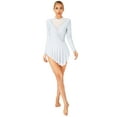 thumbnail image 2 of iixpin Women's  Long Sleeve Figure Ice Skating Dress Rhinestone Mesh Lyrical Dance Leotard Dress White XL, 2 of 7