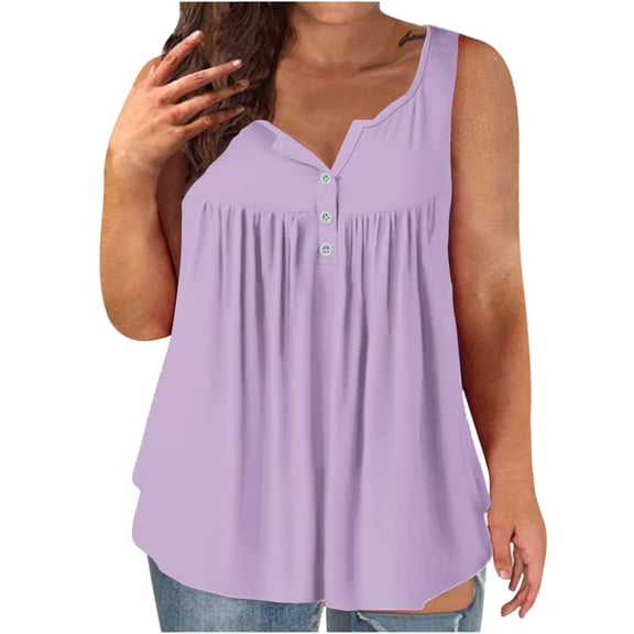 Blmnix Muscle Tank Top Women Plus Size Cotton Tank Top Sleeveless Purple Tank Top Henley Vest Top for Women