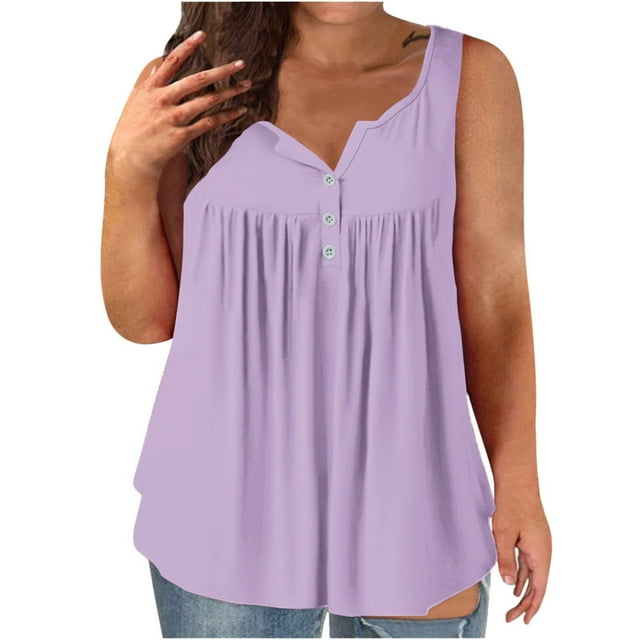 LOVZFMLL Tank Tops for Womens Tank Summer Solid Sleeveless Flared Trendy Casual Blouse Button Tunic Shirt