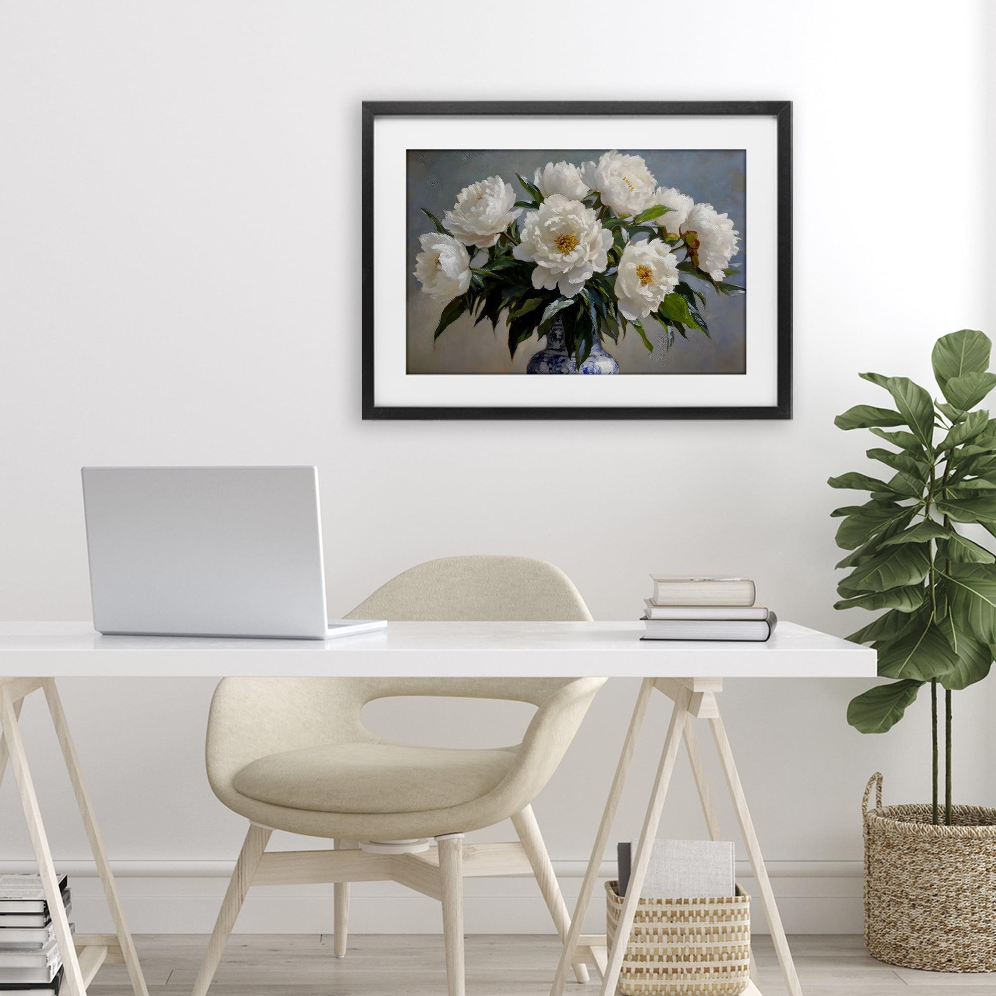 Stupell Industries In Full Bloom White Peonies Black Framed Print Under Glass, design by Petal Prints Design
