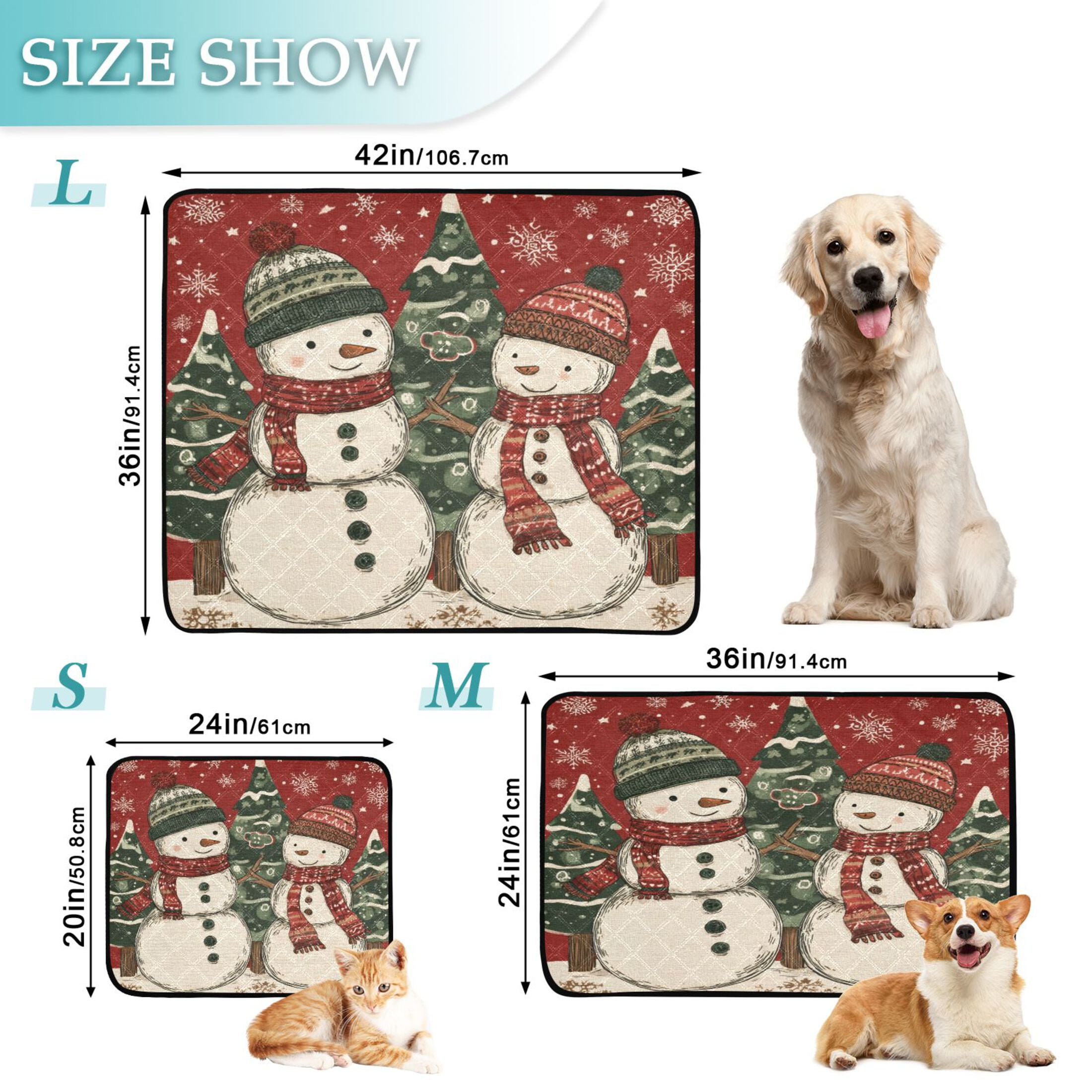 Qxltty Snowman Twins Cat litter Pads Pet Set of 2 Diaper Mats Center Anti-leakage Layer Absorbent Soft and Comfortable