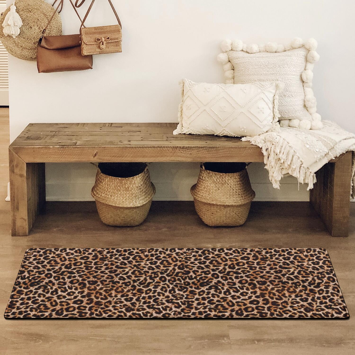 Brown and Black Leopard Print Bathroom Rugs Mat,Non Slip Microfiber Bathroom Rug,Rubber Backing,Soft Bathroom Mats for Bathroom Floor,Tub and Shower,47x17in(120x43cm)
