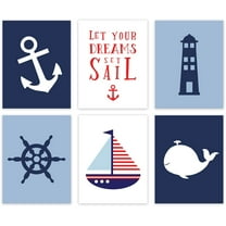 Koyal Wholesale Nautical Theme Nursery Hanging Wall Art, Navy Blue Theme, Boat, Anchor, Lighthouse, Whale