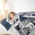 thumbnail image 4 of jejeloiu Happy Camping Bedding Comforter Set,Safari Bear Deer Twin Comforter Sets,Blue Gray Check Bedding Set For Kids,Microfiber Bedroom Decor Reversible,2pcs, 4 of 8