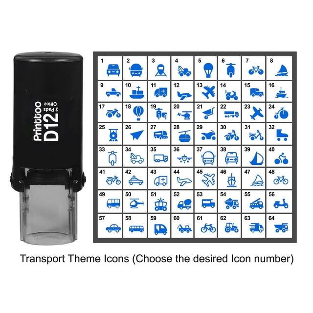 Printtoo Personalized Transport Theme Icons Round Rubber Stamp Self Inking Stamper 12 mm-Blue
