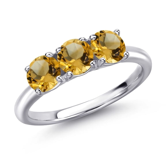 Gem Stone King 925 Sterling Silver Yellow Citrine Engagement Ring for Women | 1.35 Cttw | Round 5MM | Gemstone November Birthstone | Size 9