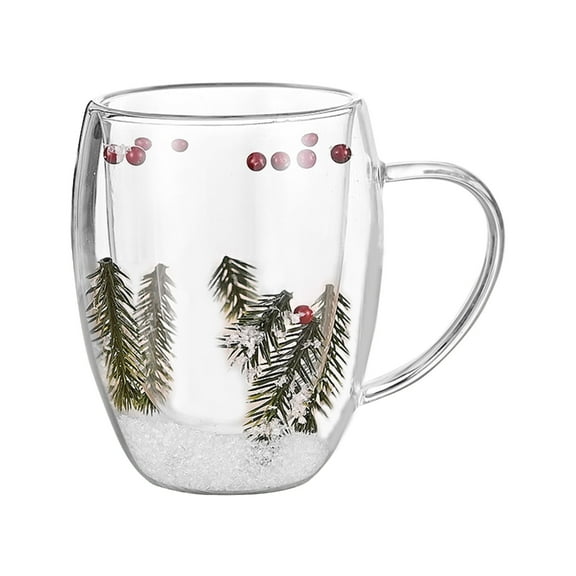 AOOOWER Unique Clear Glass Cup with Dried Flower Double Wall Coffee Mug Gift for Women