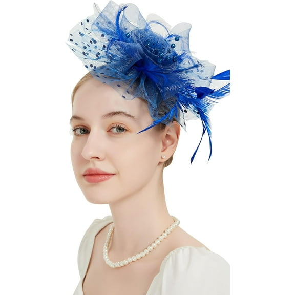 Fascinators for Women Tea Party Headband Derby Hats Cocktail Flower Mesh Feathers Headwear Hair Clip for Wedding