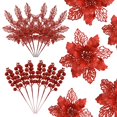 thumbnail image 1 of Adornos para árboles de Navidad, flores de nochebuena, color rojo, alupssuc, 1 of 8