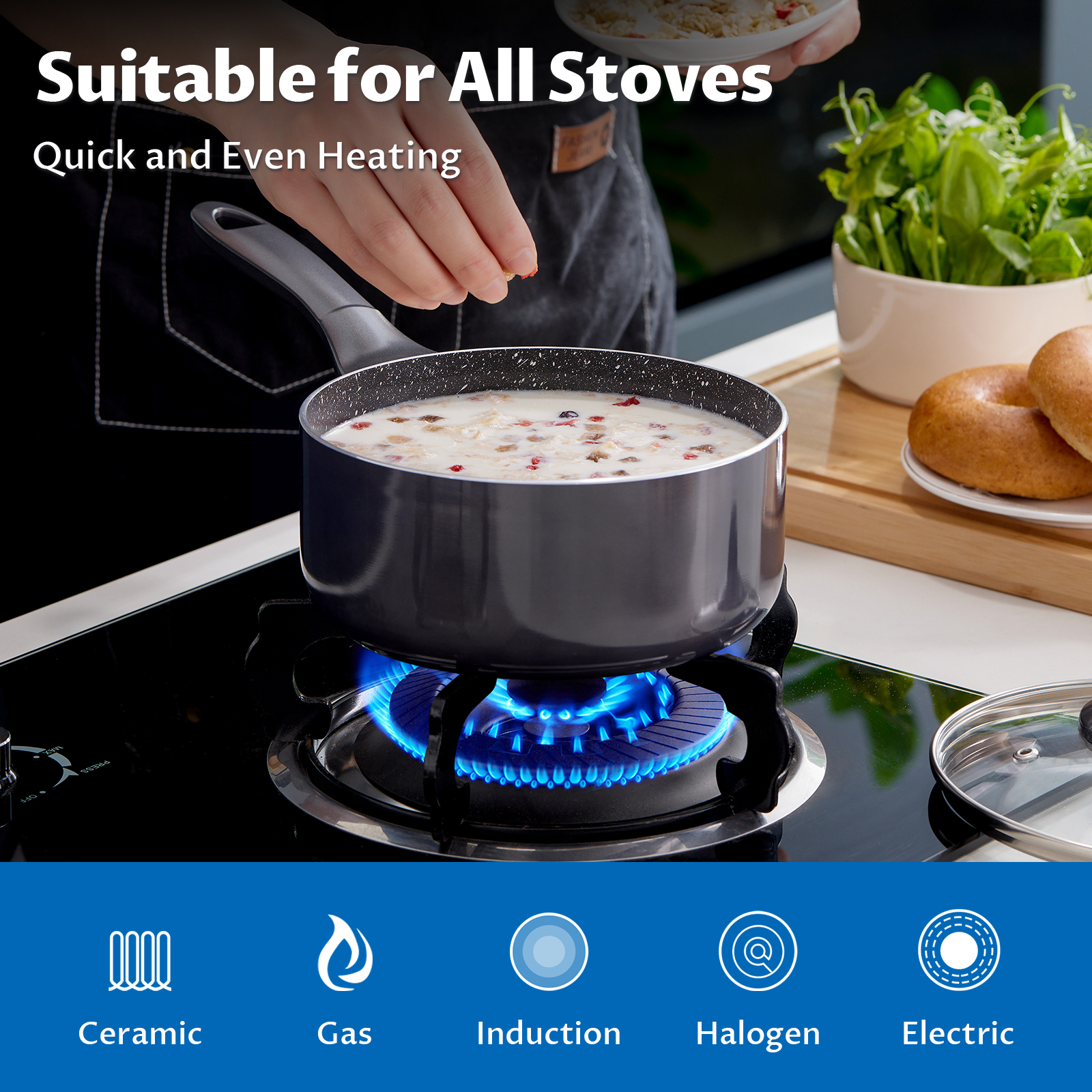 Induction Pots and Pans Set 10 Piece, Dishwasher Safe Nonstick Cooking Pans, Aluminum