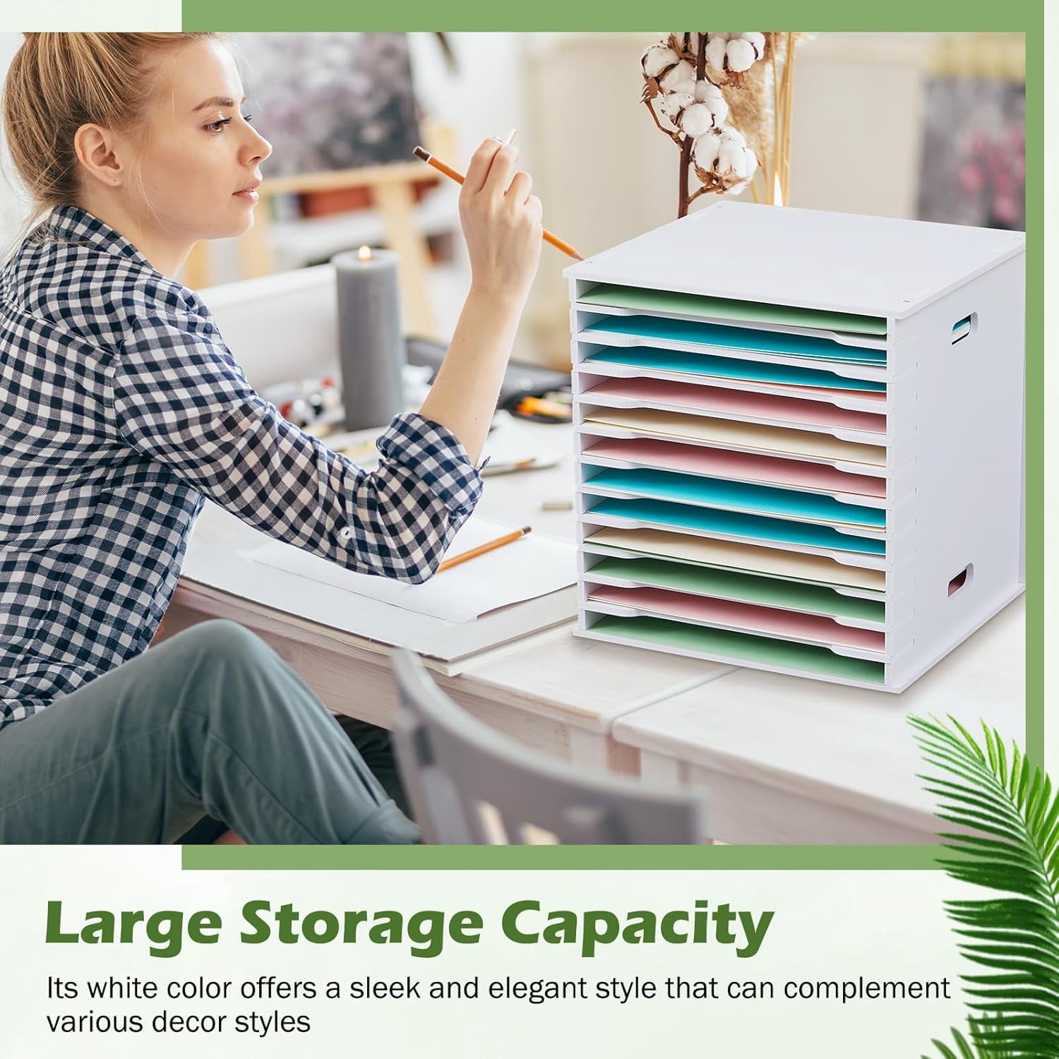 12 Tier 12" x 12" Scrapbook Paper Organizer Adjustable Desk Scrapbook Paper Sorter Storage Rack File Organizer Wide Document Holder for School Office Home (13 x 13.7 x 14.5 Inches)