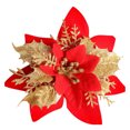 thumbnail image 1 of Cateissary Decoración de flores artificiales de Navidad con purpurina, adorno de árbol de Navidad brillante, decoración de fiesta de año nuevo, sala de Kits de decoración para fiestas oro rojo Cateissary HA069938-03, 1 of 6