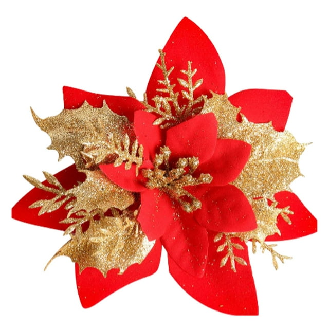 Cateissary Decoración de flores artificiales de Navidad con purpurina, adorno de árbol de Navidad brillante, accesorios de diseño de fiesta para sala de Kits de decoración para fiestas oro rojo Cateissary HA069938-03