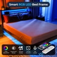 thumbnail image 5 of Sailvan Queen Size Bed frame with RGB LED Lights and Charging Station, Metal Bed Frame with Storage Headboard, No Box Spring Needed,Rustic Brown, 5 of 10