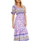 thumbnail image 3 of Txlixc Vestido bohemio de verano para mujer, falda de pastel de una pieza estilo bohemio con estampado floral en el pecho de manga corta Txlixc  Estilo de ocio, 3 of 5