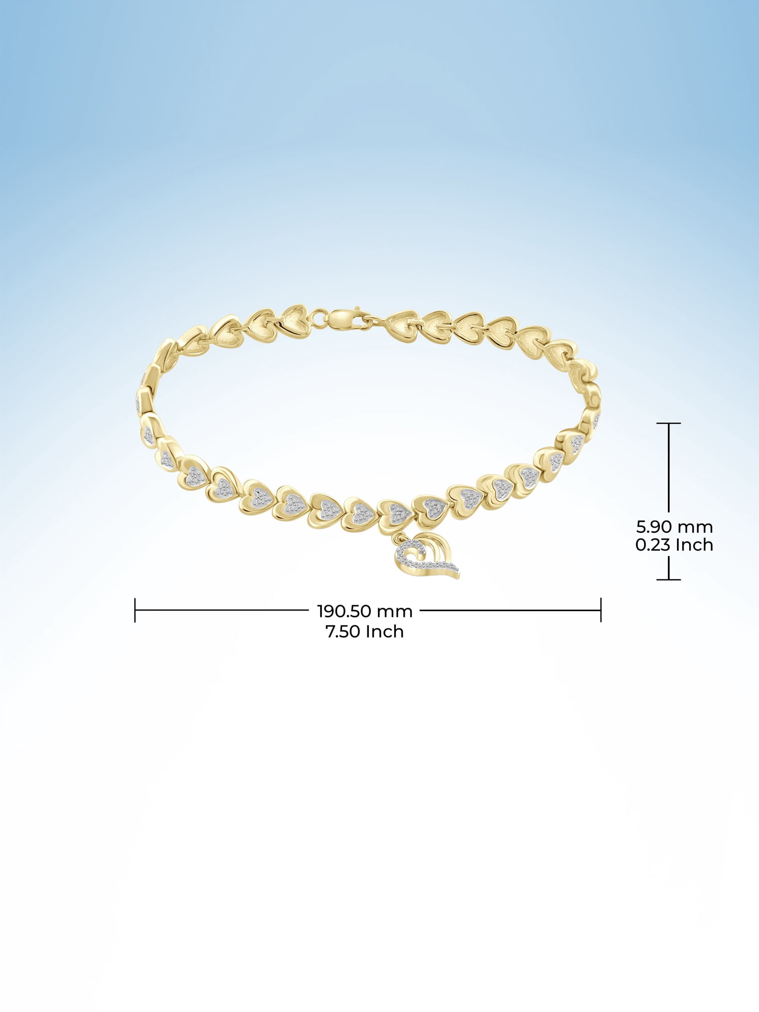 White Diamond Accent 14kt Gold Plated Brass Heart Bracelet, 7.50