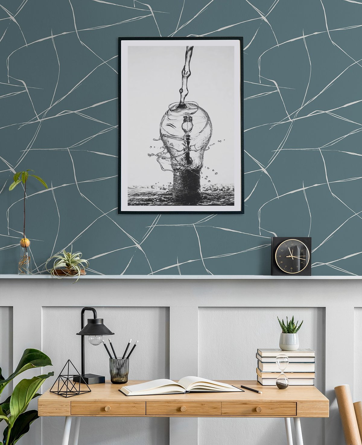 NextWall Blue Dusk Inkwork Abstract Peel and Stick Wallpaper