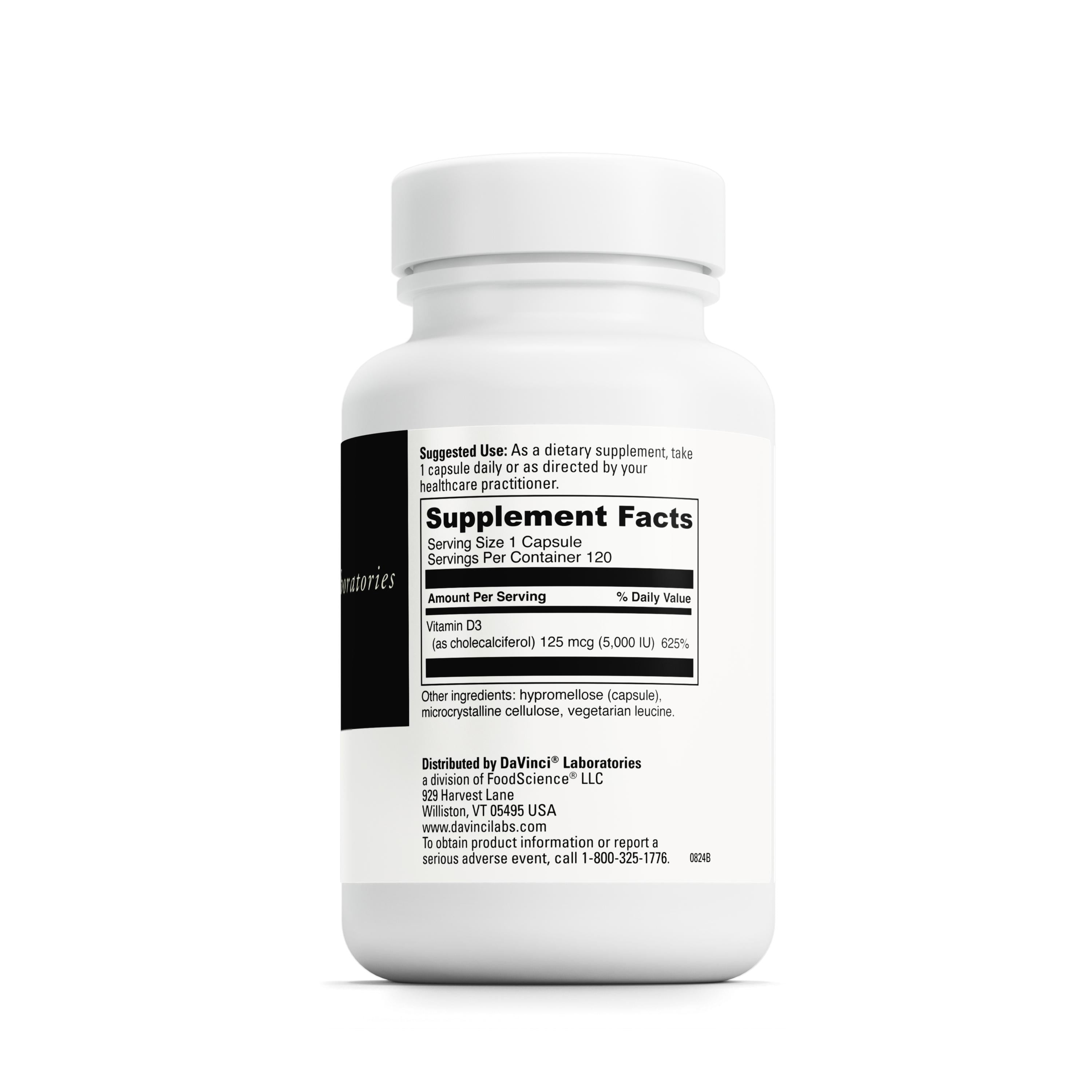 DaVinci Labs Vitamin D3 5000 IU - Support Healthy Bones & Immune Health* - 120 Capsules