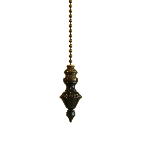 Beaded Knob Spire Ceiling Fan Pull, 1.5"h with 12" Oiled Bronze Brass Chain