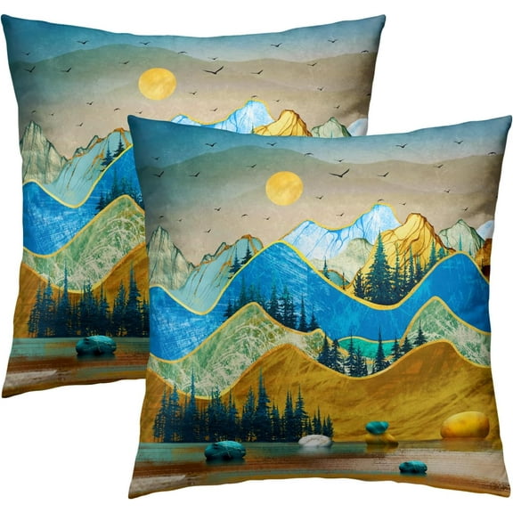 Forest Mountain Throw Pillow Covers Inch Nature Landscape Throw Pillows Case Set of 2 Home Decorative Soft Boho Cushion Pillowcase