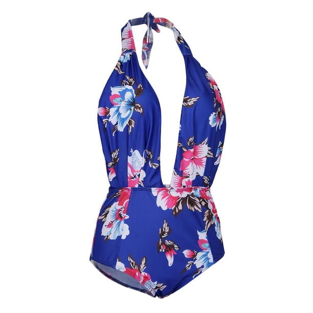 Traje de Baño Macarena Halter Escote V Espalda Abierta Cintura Corte Alto XL