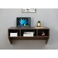 thumbnail image 2 of Basicwise Wall-Mounted Computer Desk with Storage Shelves Floating Laptop Table for Home Office or Study Room Foldable Workstation with Compartments for Books Office Supplies and Decor, Brown Finish, 2 of 10