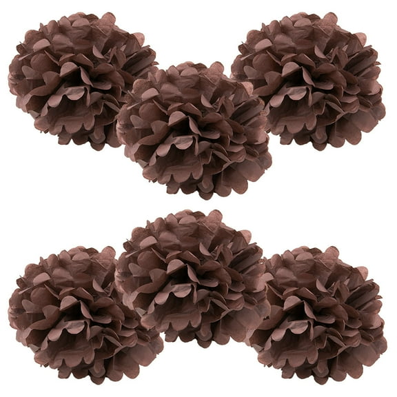 WYZworks Set of 6 - BROWN 8" - (6 Pack) Tissue Pom Poms Flower Party Decorations for Weddings, Birthday, Bridal, Baby Showers, Nursery, Décor