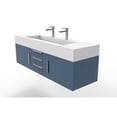thumbnail image 3 of Nile 60" Blue Wood Floating Vanity with White Top and Brushed Nickel Trim, 3 of 9