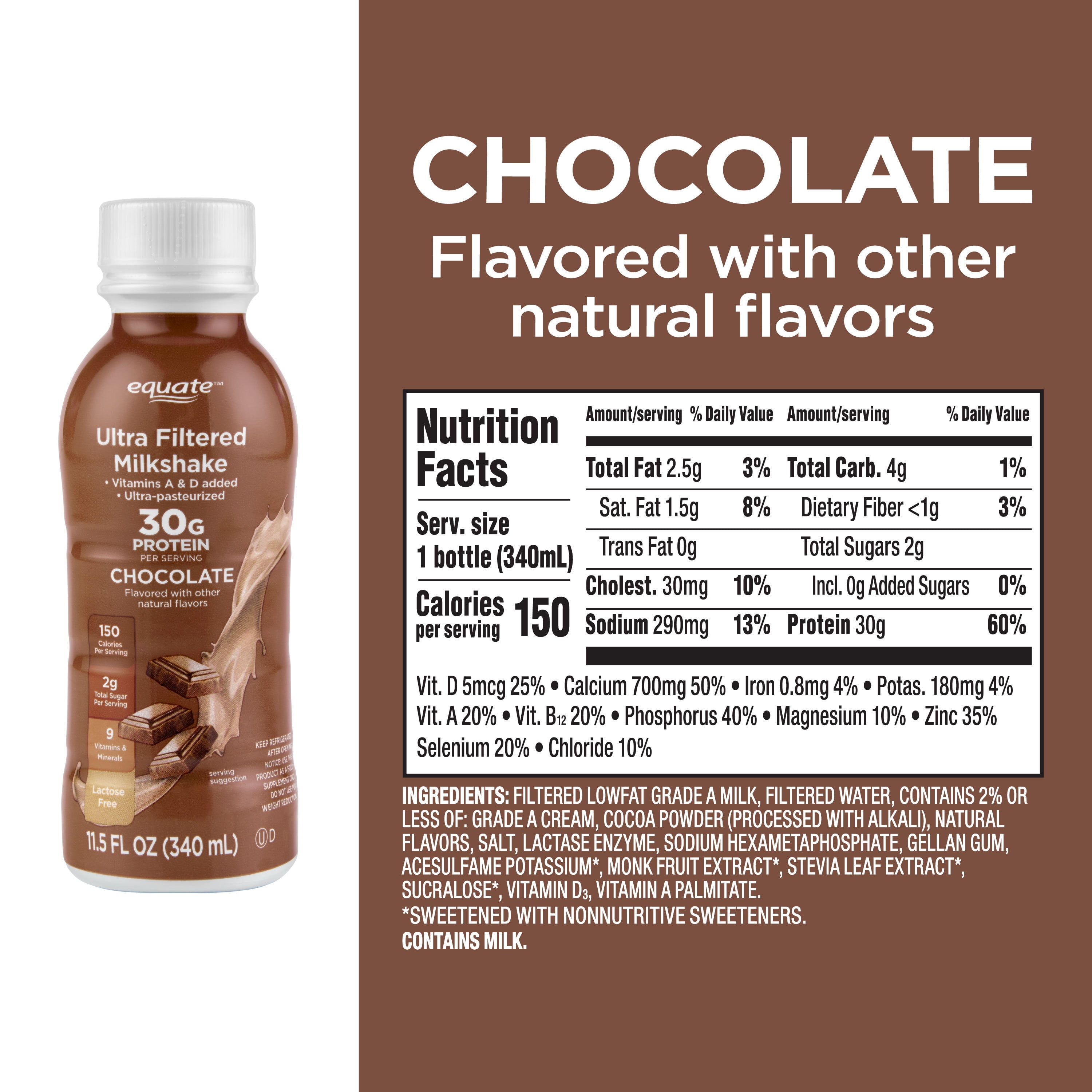 Equate Ultra-Filtered Protein Milkshake, Chocolate, 11.5 fl oz