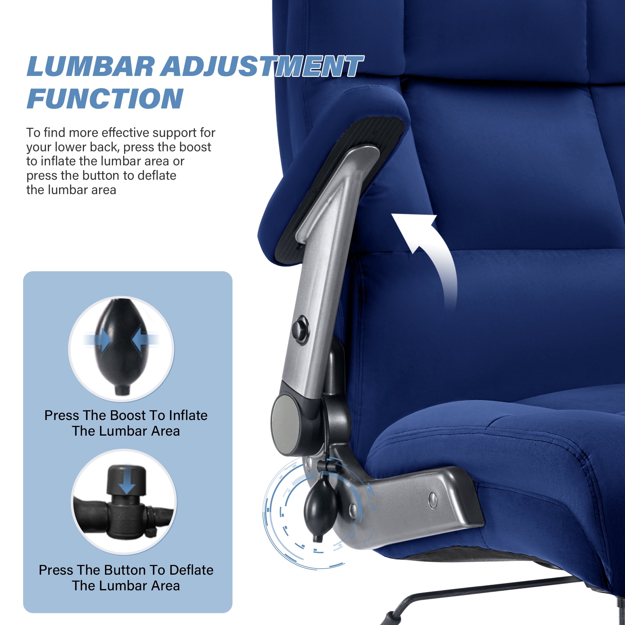 Big and Tall 700lbs Office Chair, Ultra-Soft Fabric Executive Desk Chair, Ergonomic Computer Chair with 3D Flip Up Arms, Adjustable Lumbar Support, Heavy Duty Metal Base and Quiet Rubber Wheel, Blue