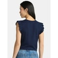 thumbnail image 3 of Time and Tru Women's Rib Ruffle Sleeve Top, Sizes XS-XXXL, 3 of 5