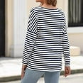 thumbnail image 3 of Tshirts For Women Striped Print Crew Neck Long Sleeve Casual Trendy Tops Pullover T Shirts Holiday Wear,Blue,M, 3 of 5