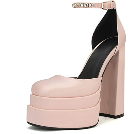 

THESHY Womens Platform Chunky High Block Heels Ankle Strap Buckles Wedge Dress Pumps Fashion Shoes for Women