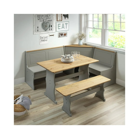 OS Home and Office Furniture Solid Pine Corner Dining Booth in Gray