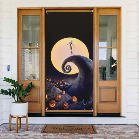 The Nightmare Before Christmas Door Cover Decorated Banner Tapestry Home Decoration Holiday Party Supplies Door Banner Porch Sign Banner 72.8 x 35.4 Inch