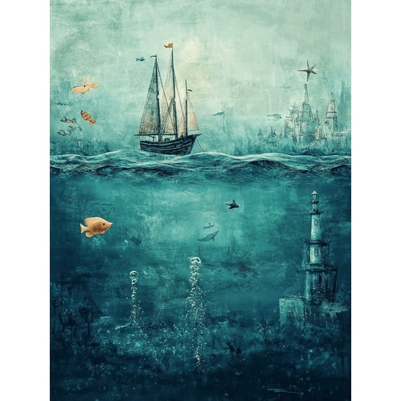 Art sur Toile/art Mural de Voilier Océan et Monde sous-Marin, Adapté pour la Décoration de Salon, Chambre, Bureau, Salle de Bain et Salle à Manger.
