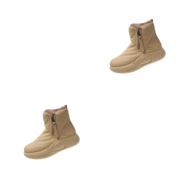 Qarigey Estilo de invierno con estas botas de nieve a media pantorrilla para mujer Botas de nieve con cremallera lateral y punta redonda para Caqui 35 yardas 2Conjunto