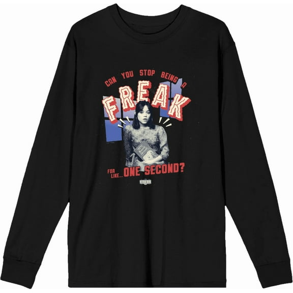 Beetlejuice Beetlejuice Can You Stop Being A Freak Adult Black Crew Neck Long Sleeve Tee-Medium