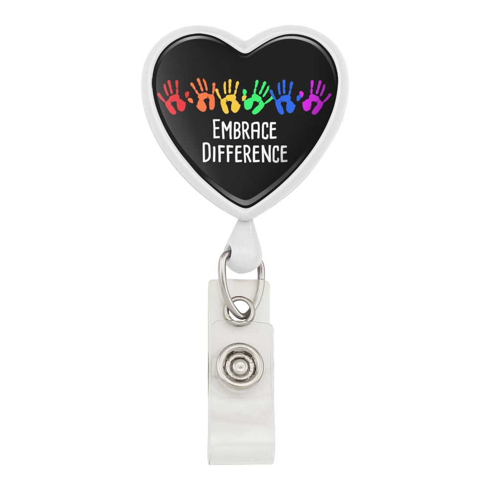 Embrace Difference Autism Hand Prints Heart Lanyard Retractable Reel ...