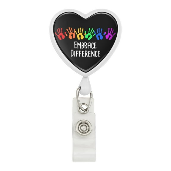 Embrace Difference Autism Hand Prints Heart Lanyard Retractable Reel Badge ID Card Holder